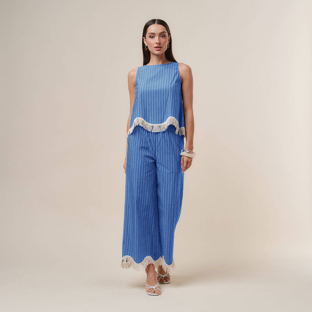 Fringe stripe top & pants set