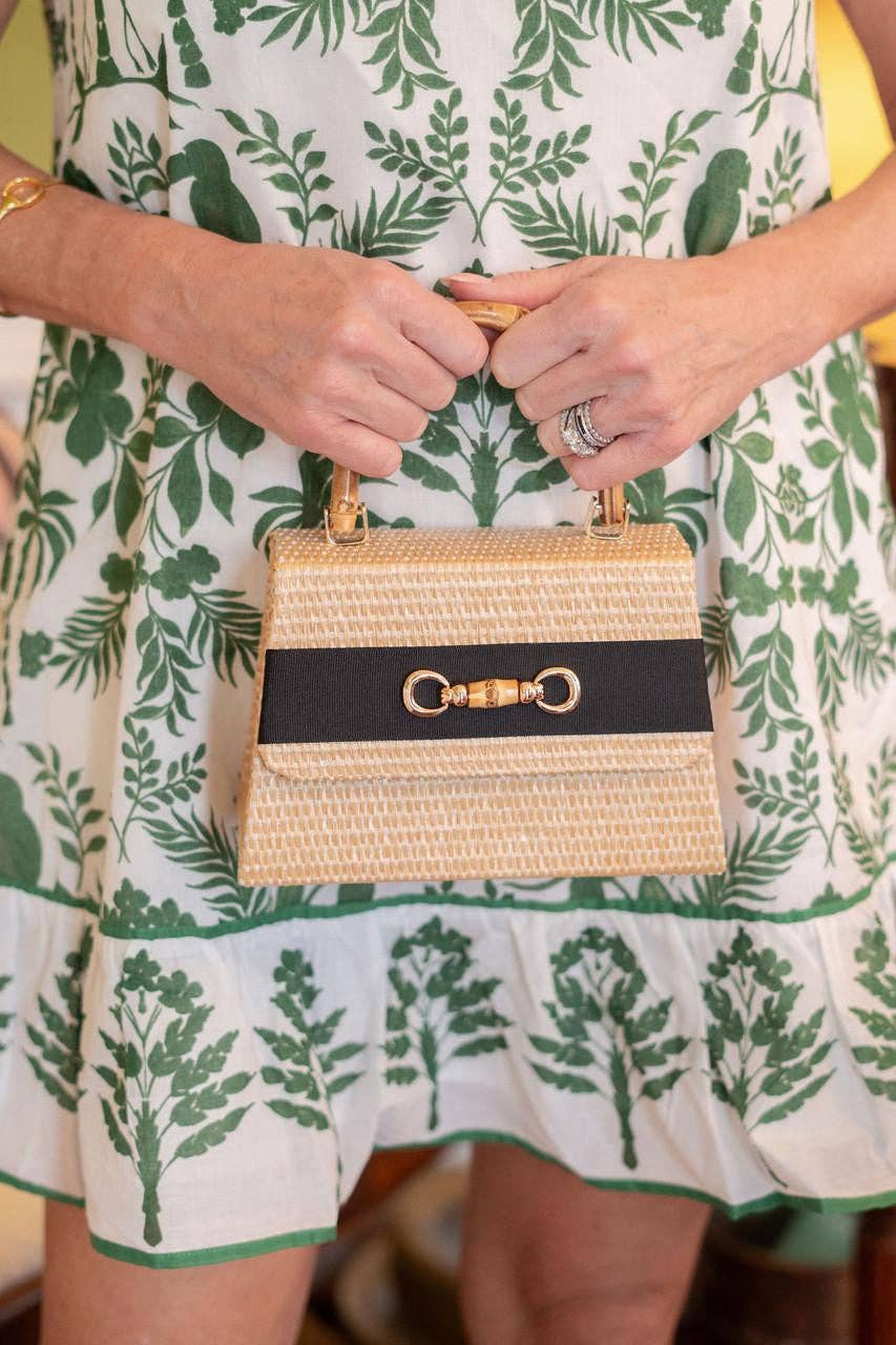 Straw Bamboo Handle - Ribbon Band with Bamboo Toggle