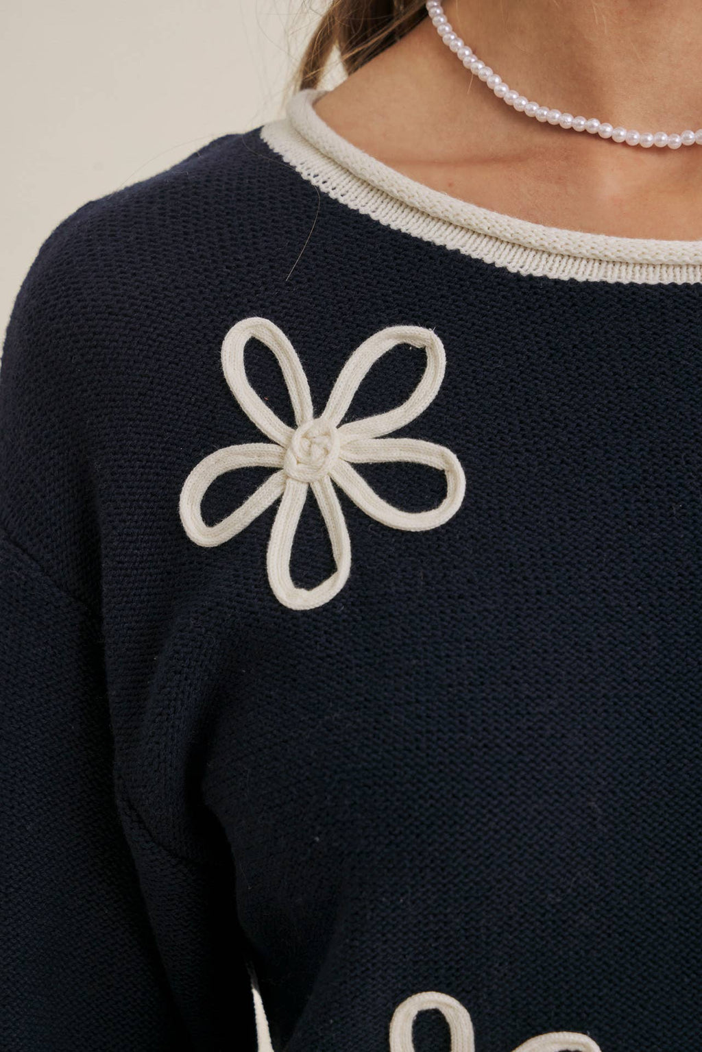 Embroidered Navy Sweater