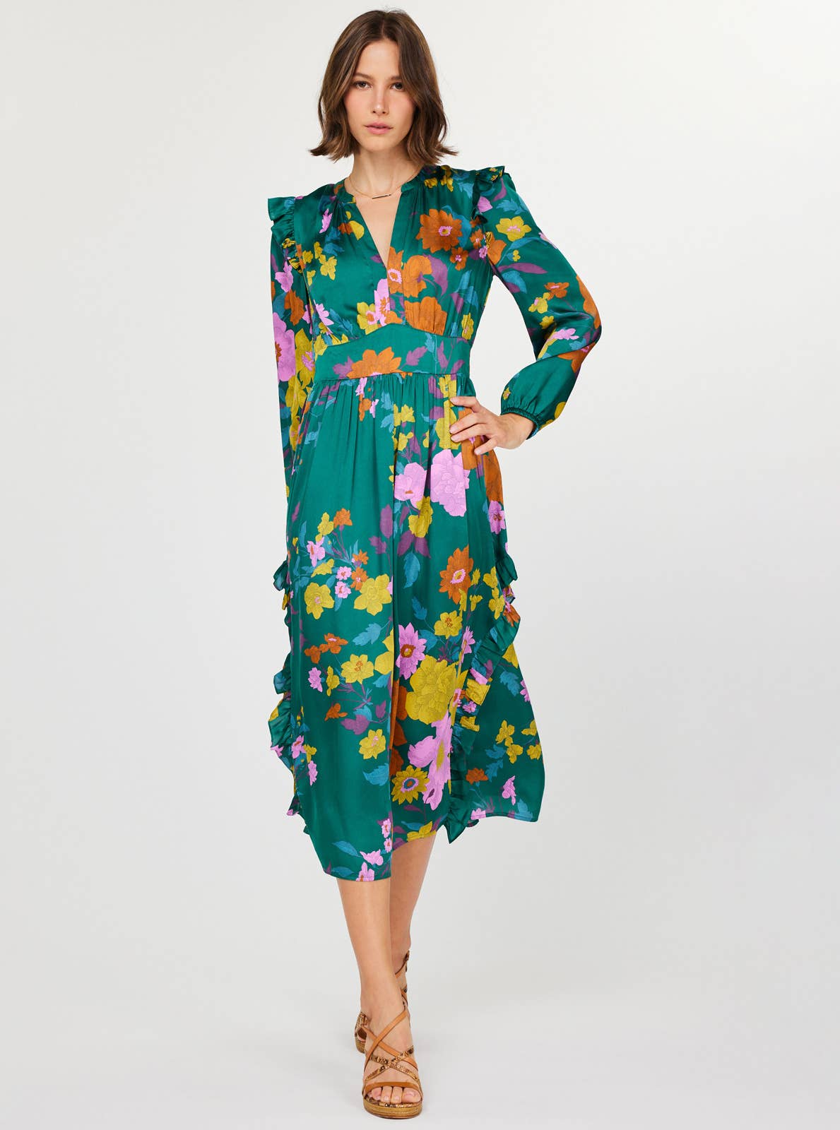 Floral Motif Ruffled Maxi Dress