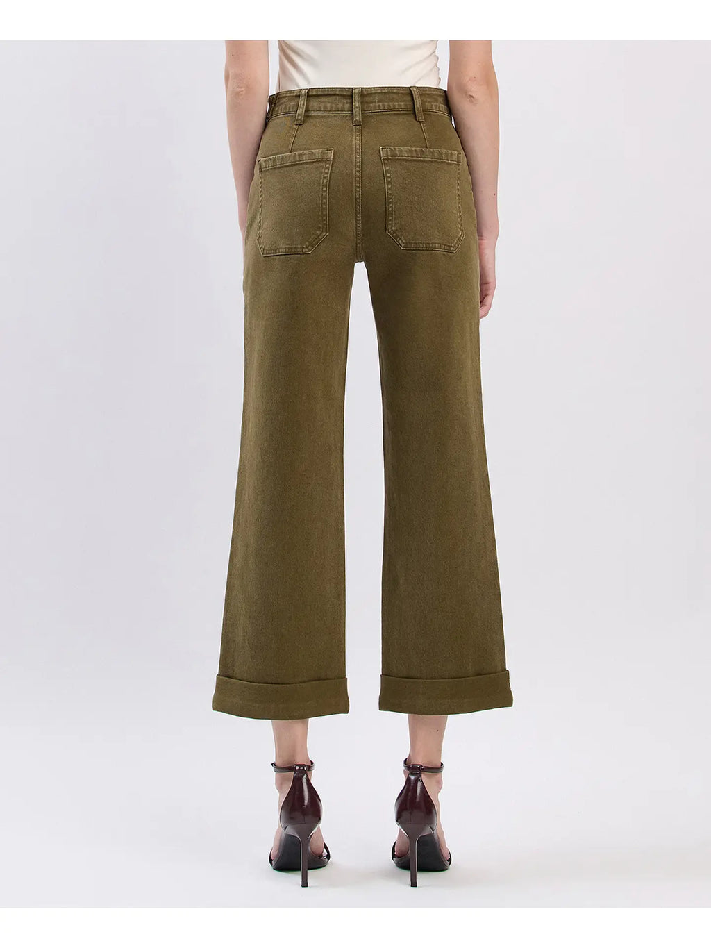 High Rise Tab Cuffed Slim Wide Jeans