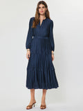 Pleated Long Sleeve Midi Dress