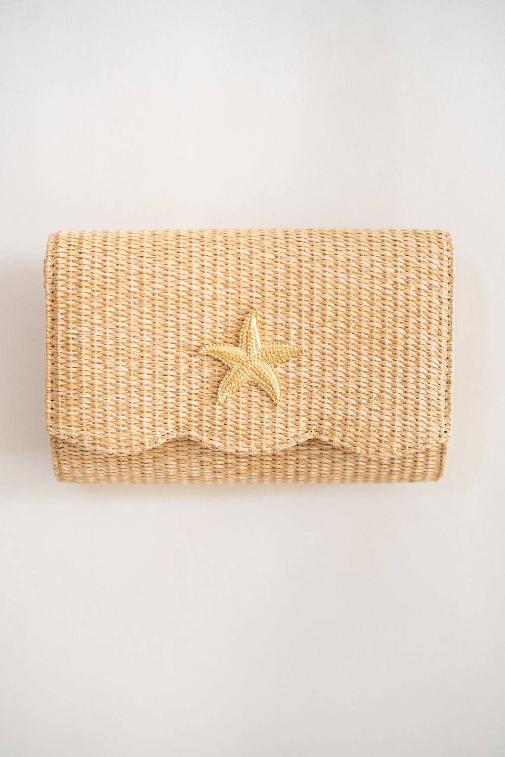 Scalloped Ruby Straw Clutch- Gold Charm