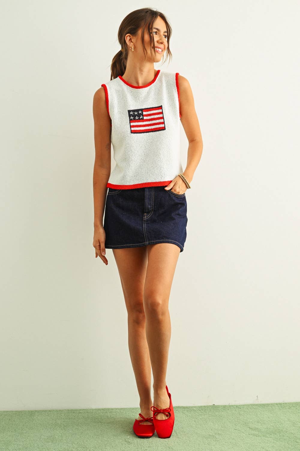 Flag knit sleeveless top