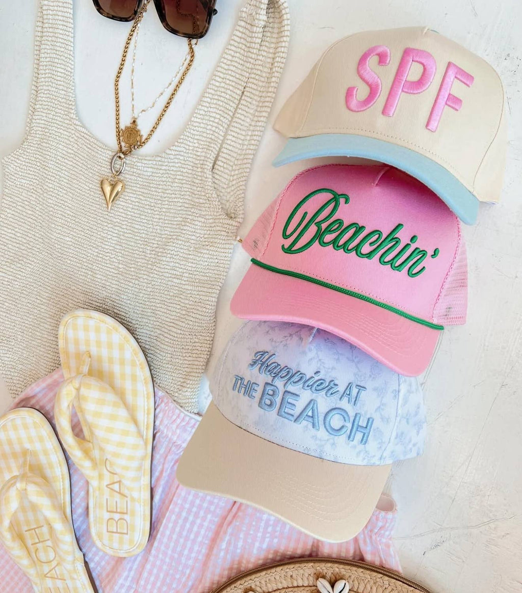 Happier At The Beach Vintage Trucker Hat