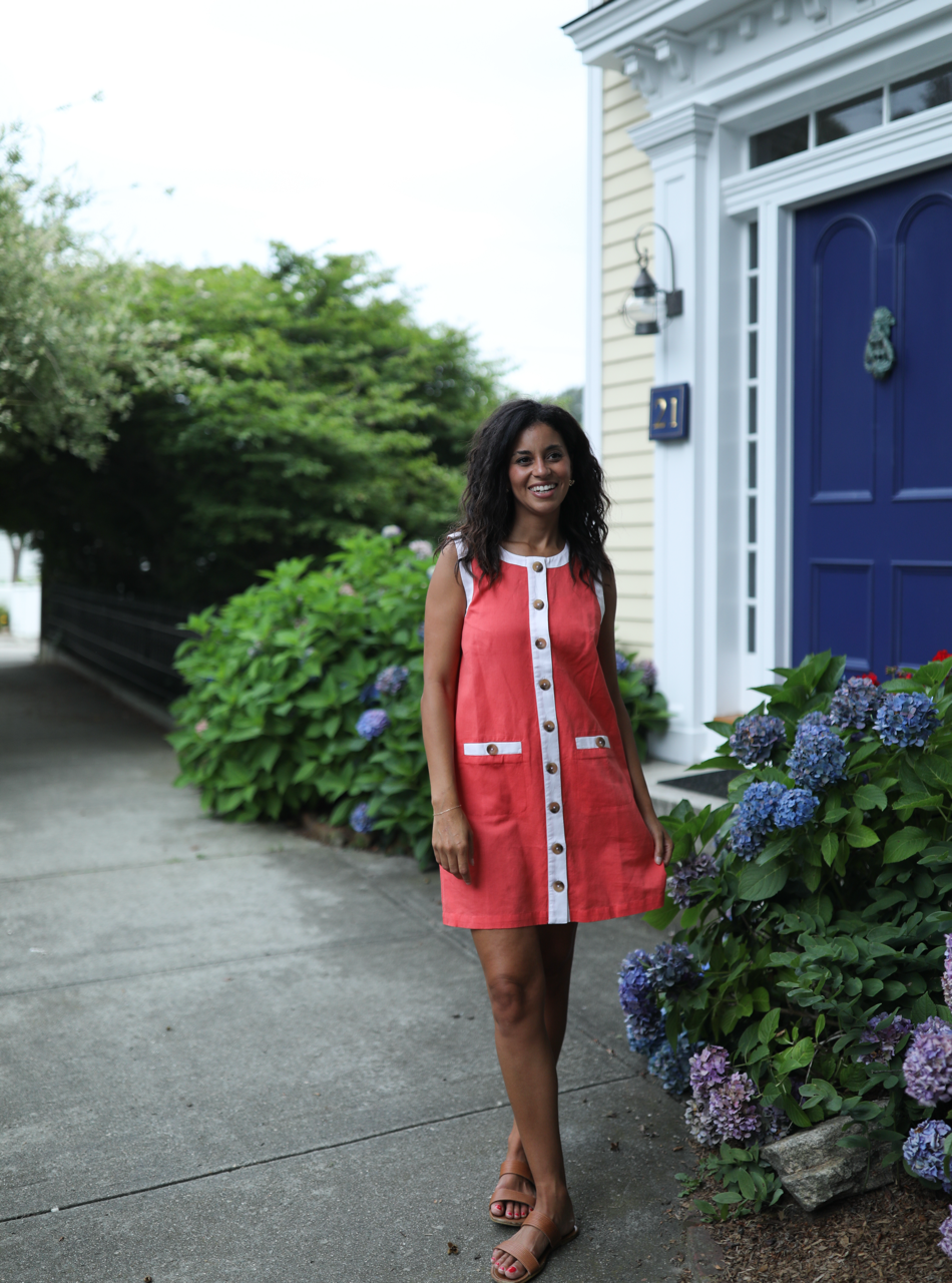 The Shift Dress - Poppy with White
