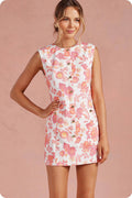Botanical Garden Button Front Sleeveless Twill Mini Dress