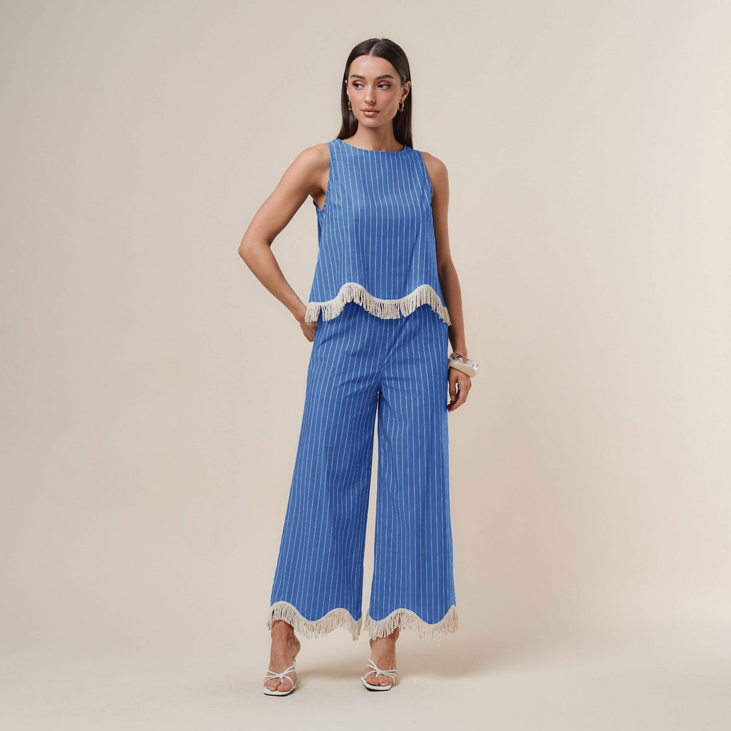 Fringe stripe top & pants set