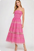 Striped Floral Lace Strapless Tube Dress