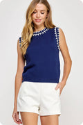 Embroidered Sleeveless Knit Top