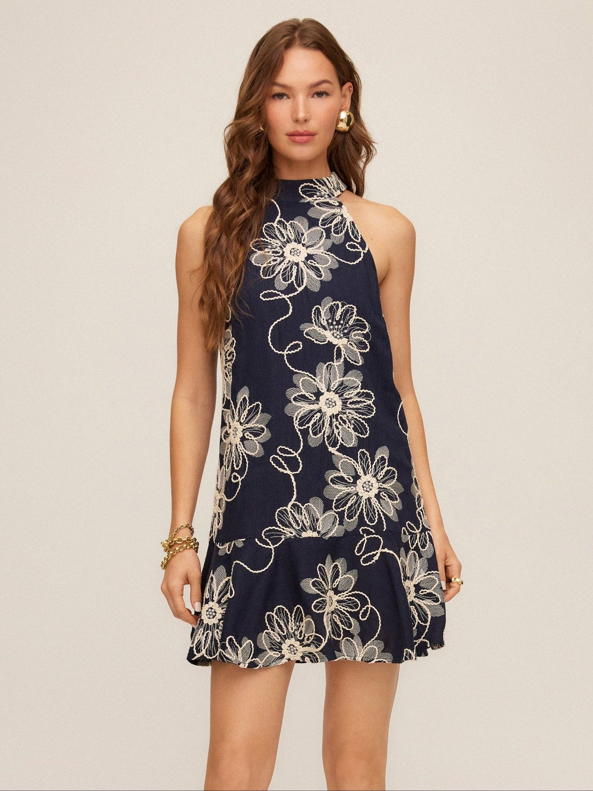 Embroidered Ruffle Dress