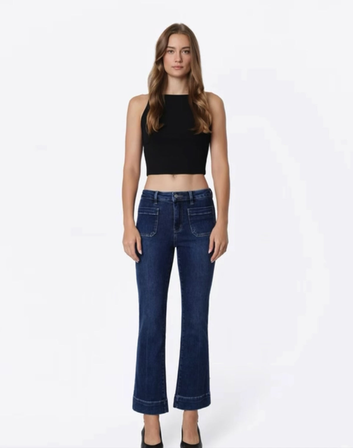 Dark Wash High Rise Ankle Flare