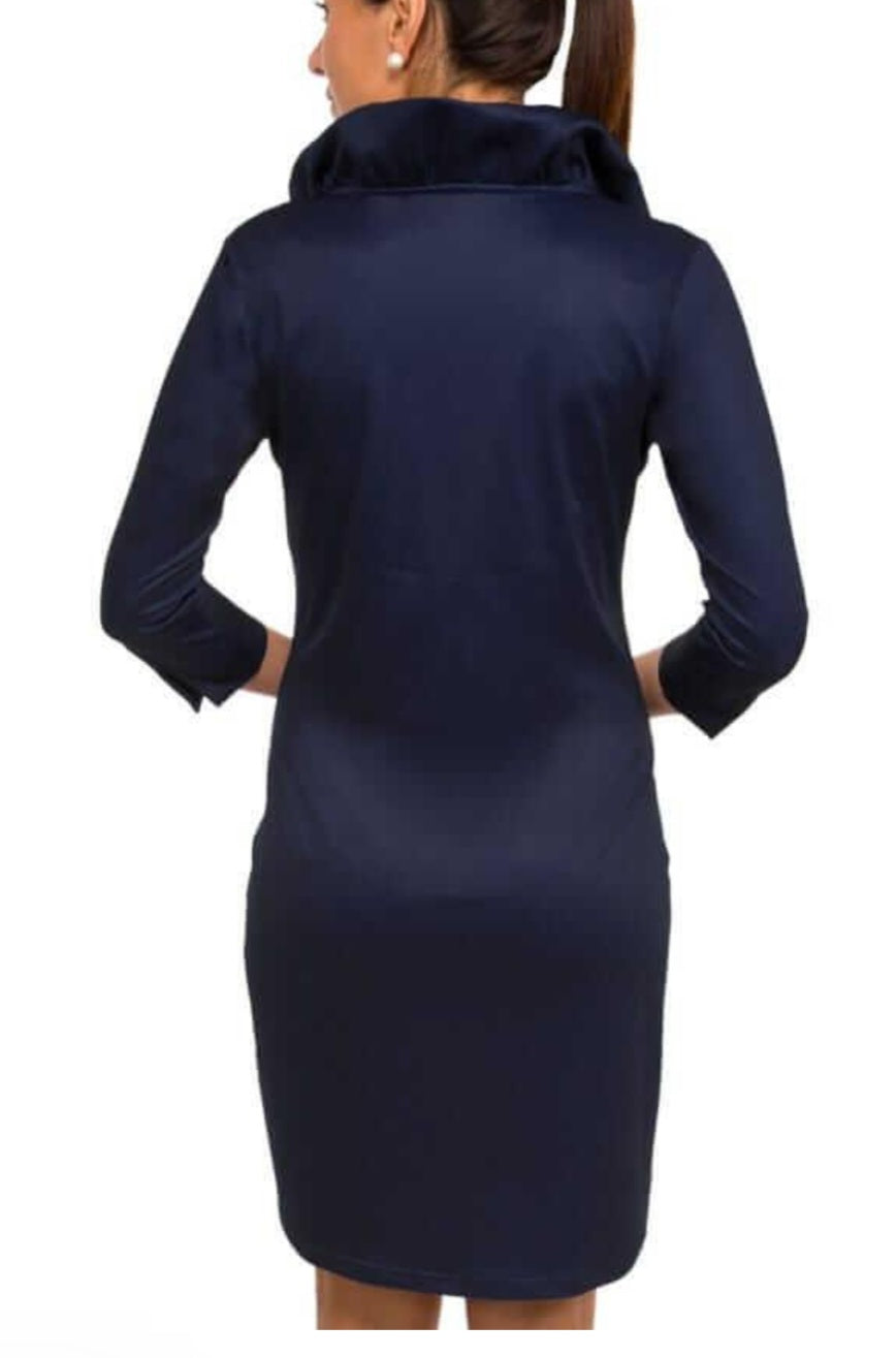 Jersey Ruffneck Dress - Navy