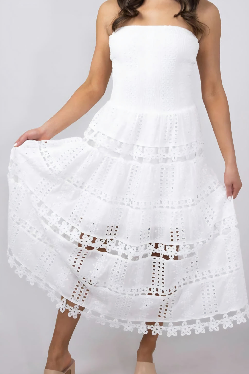 White Eyelet Lace Tube Dress
