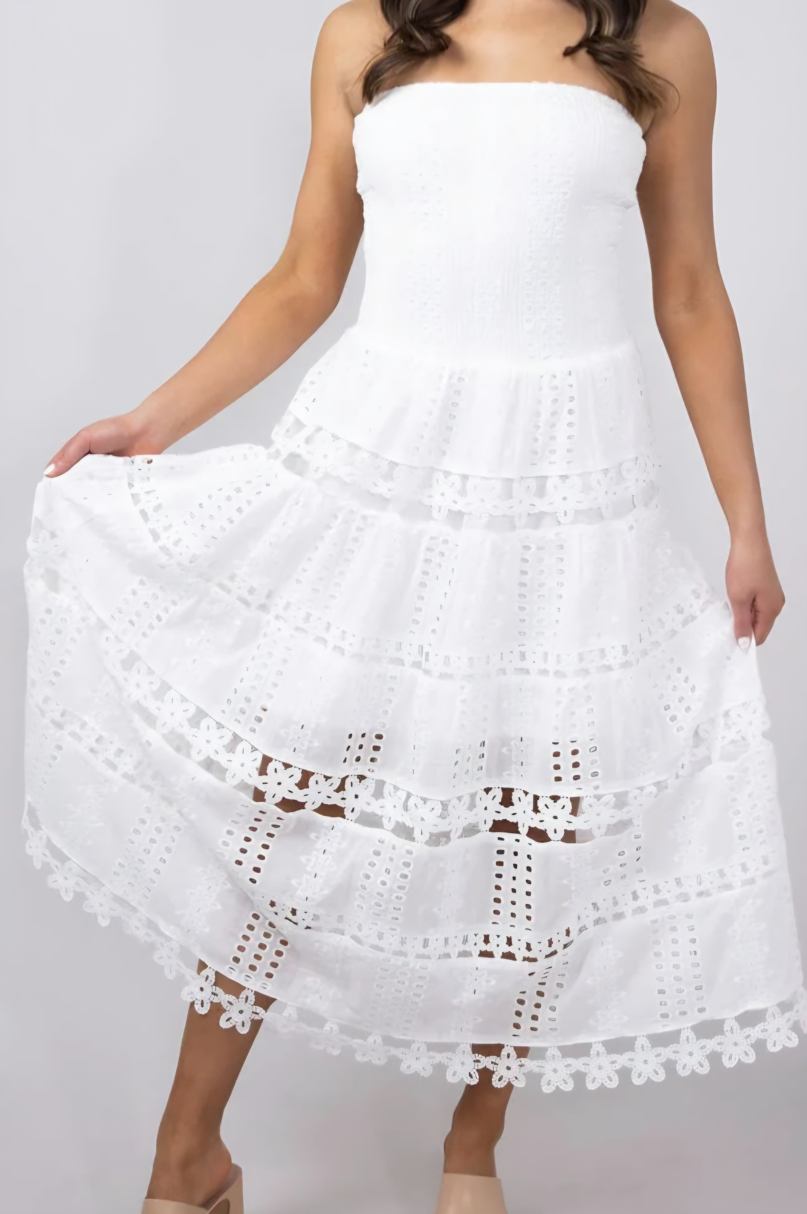 White Eyelet Lace Tube Dress