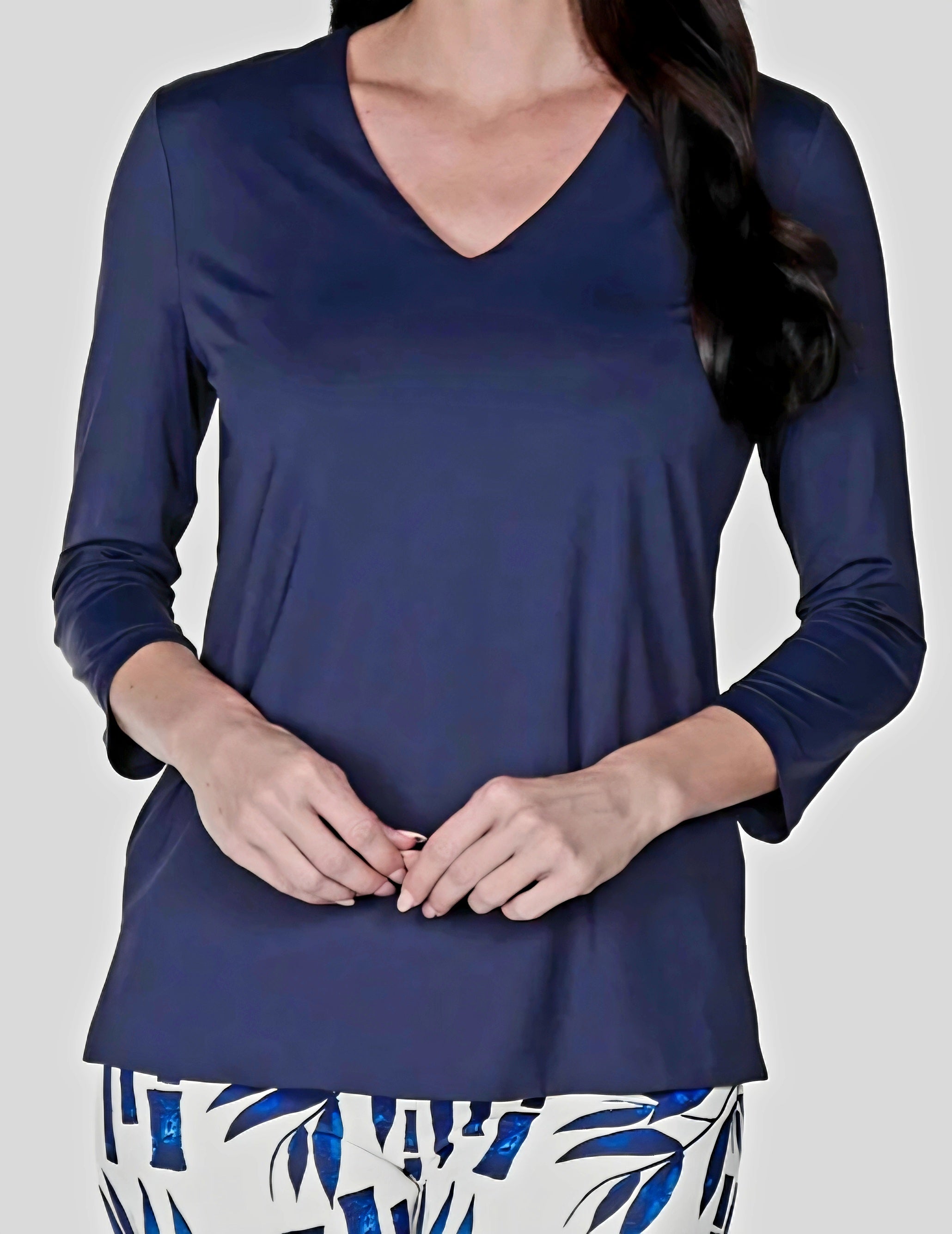 V-Neck Top with 3/4 Sleeves