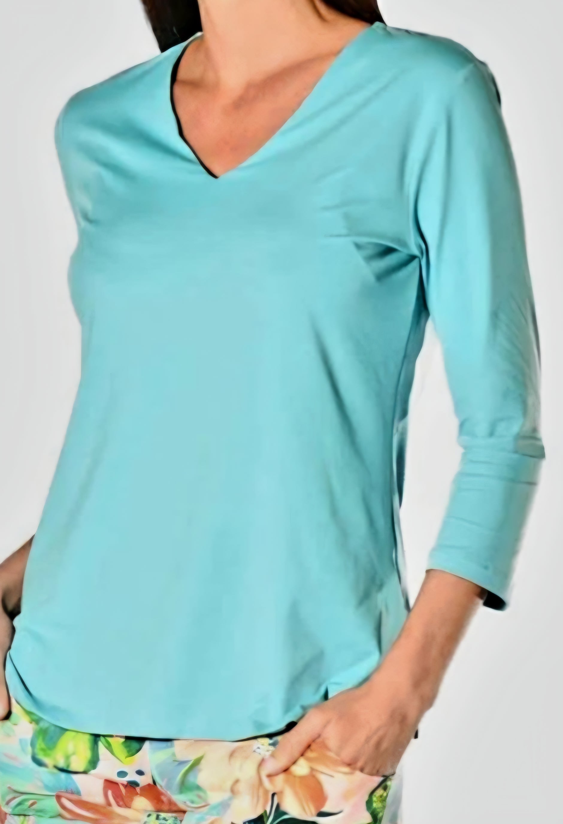 V-Neck Top with 3/4 Sleeves