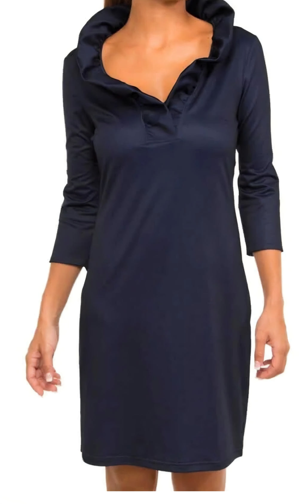 Jersey Ruffneck Dress - Navy