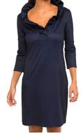 Jersey Ruffneck Dress - Navy