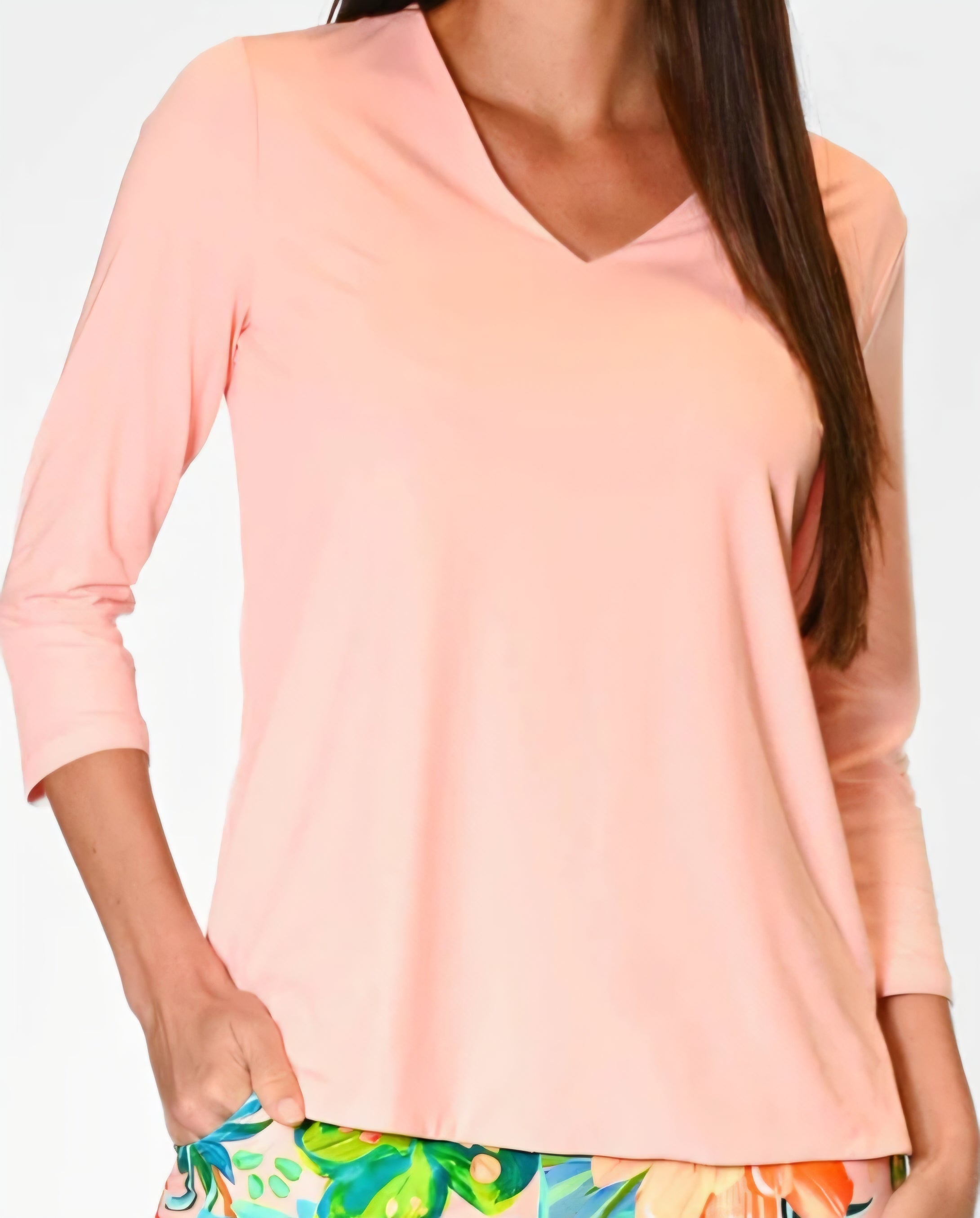 V-Neck Top with 3/4 Sleeves