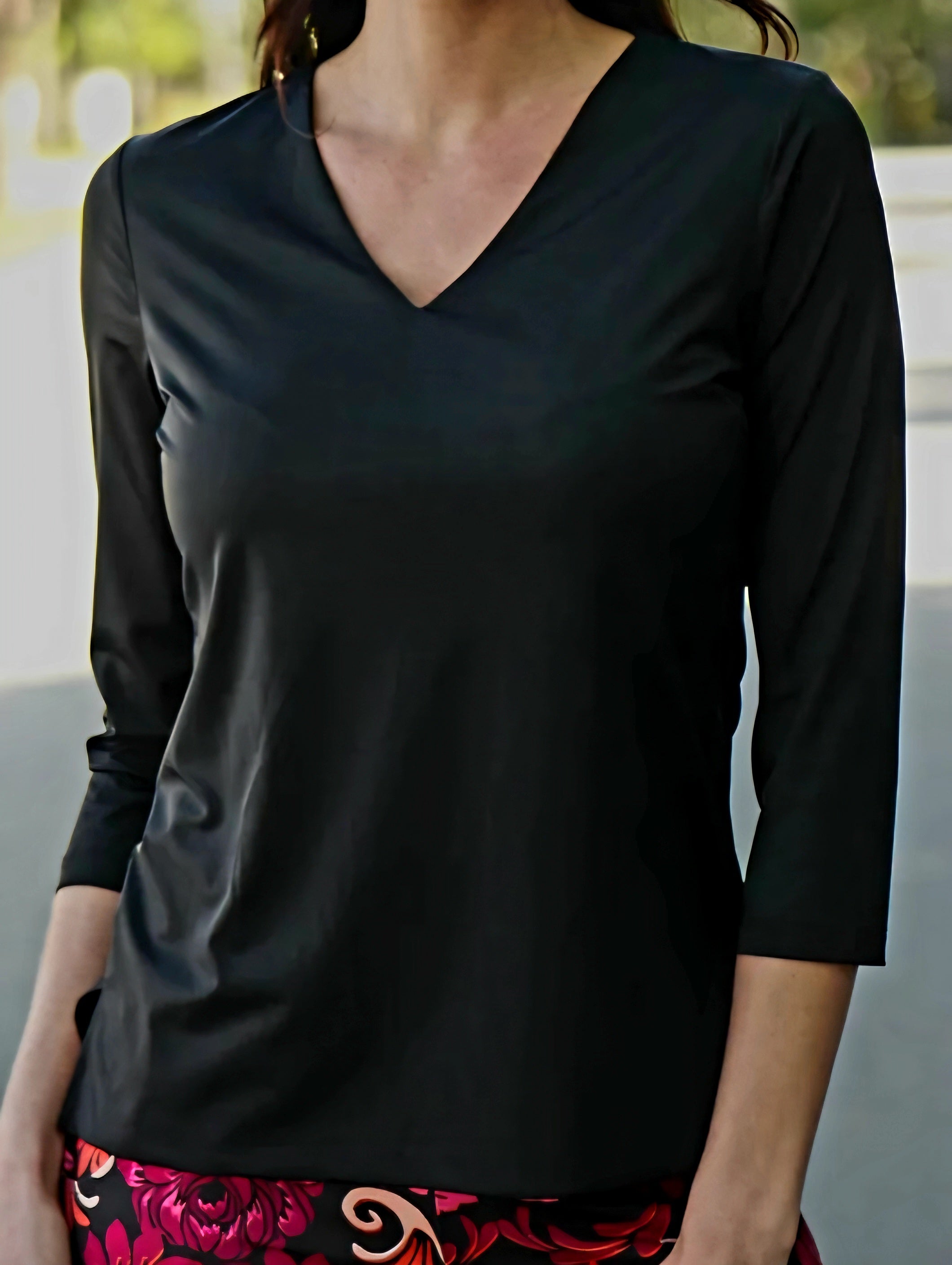 V-Neck Top with 3/4 Sleeves