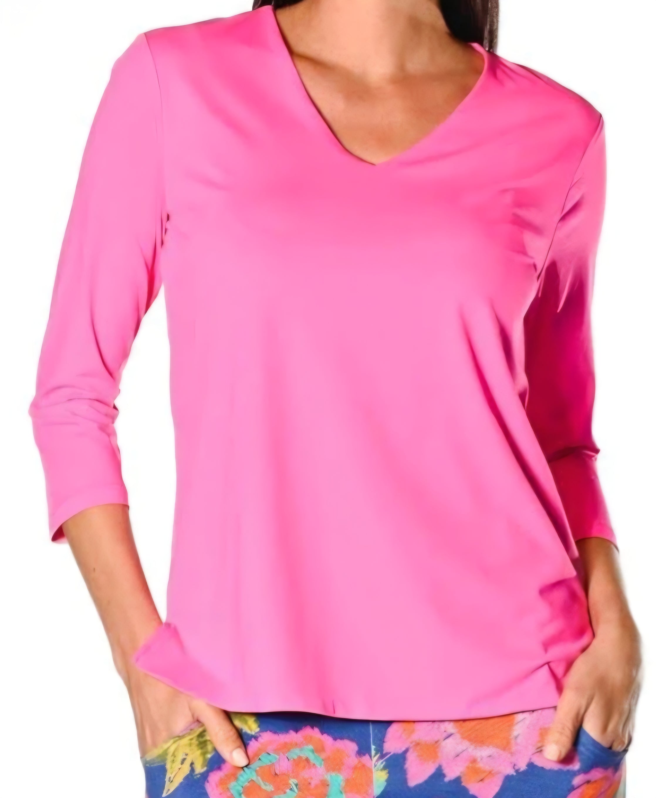 V-Neck Top with 3/4 Sleeves