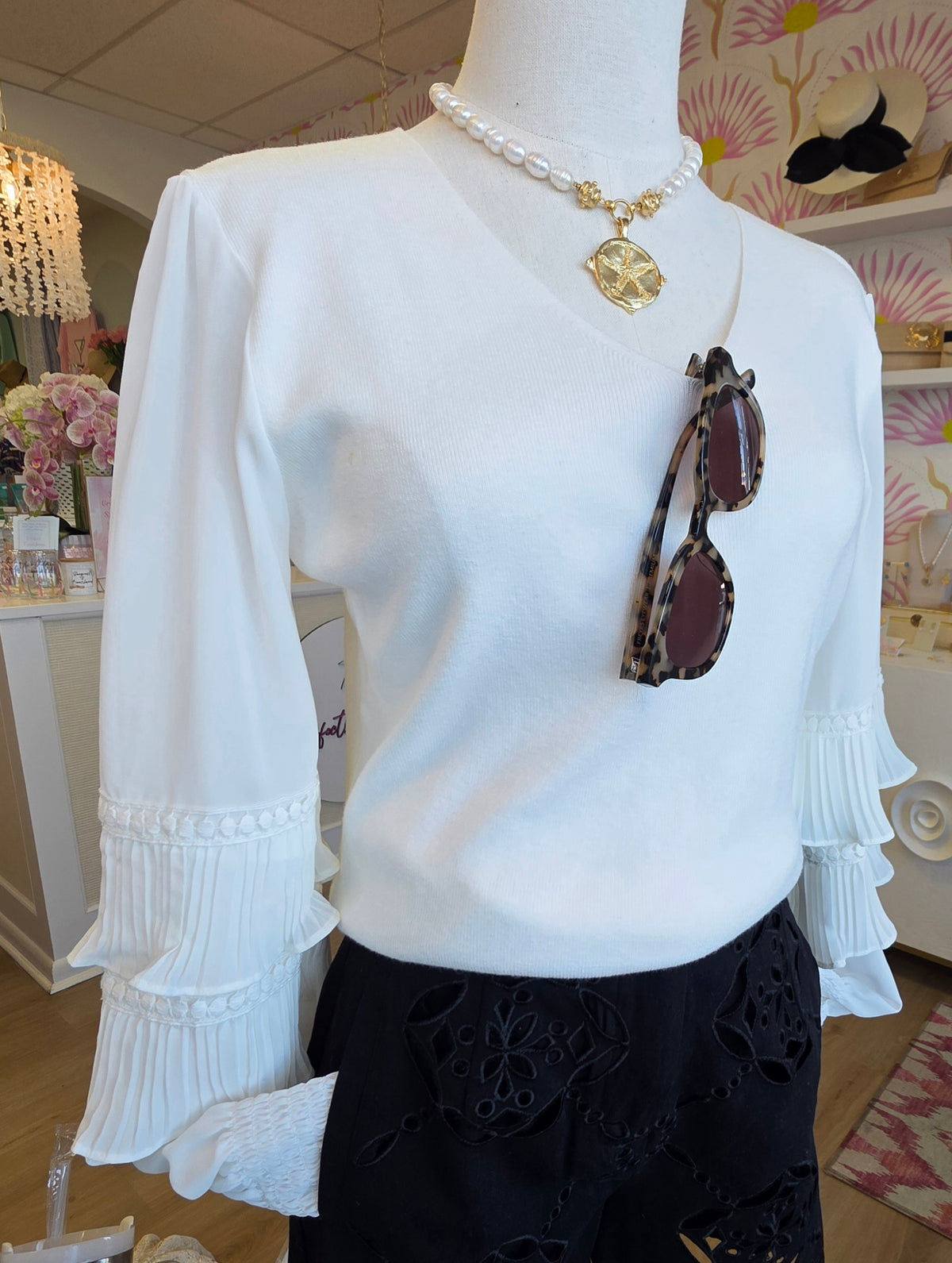 Chiffon Sleeve Knit Sweater