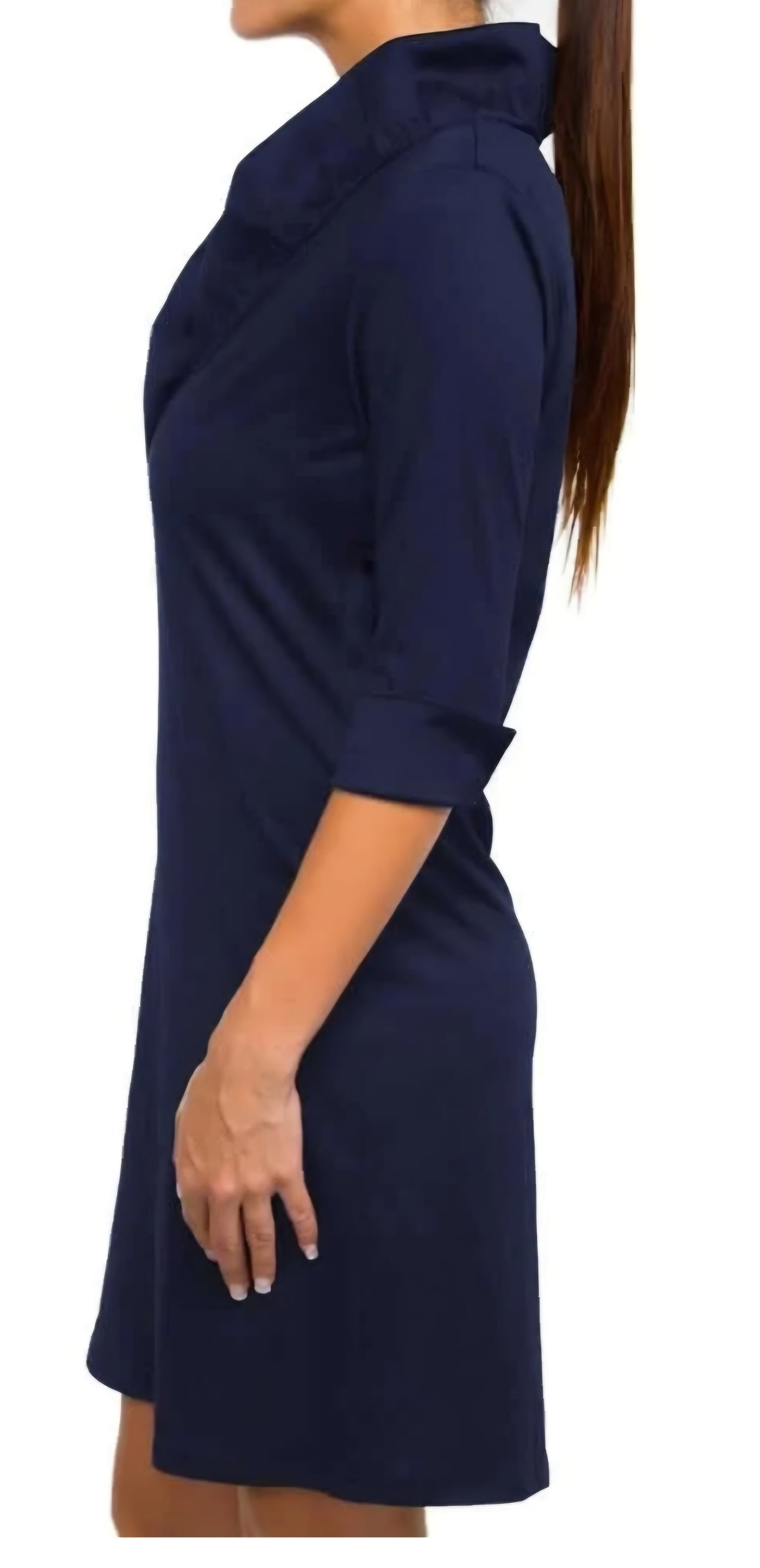 Jersey Ruffneck Dress - Navy